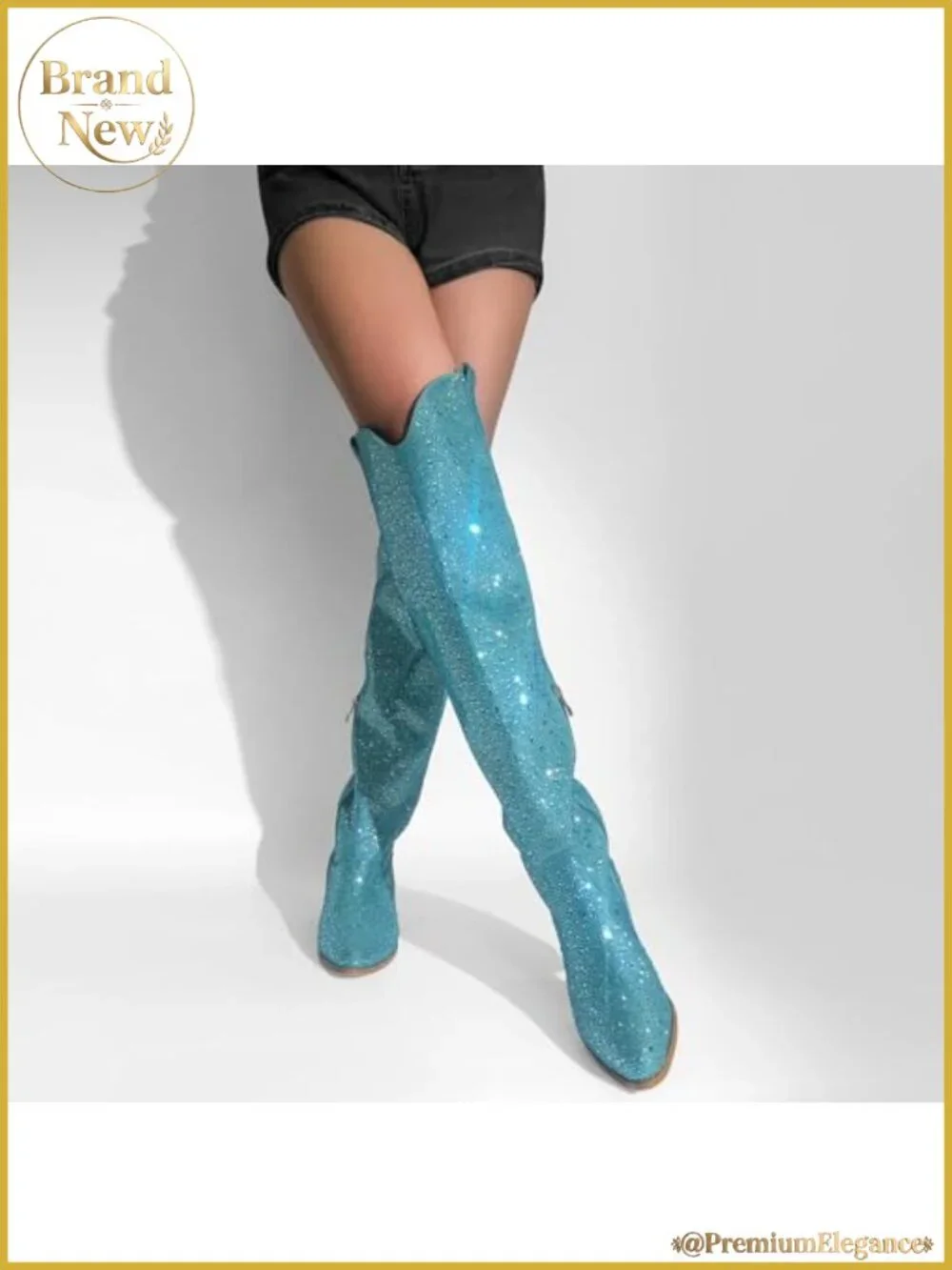 Rhinestone Western Cowboy Over the Knee Thigh High Boots Wide Calf Stretchy